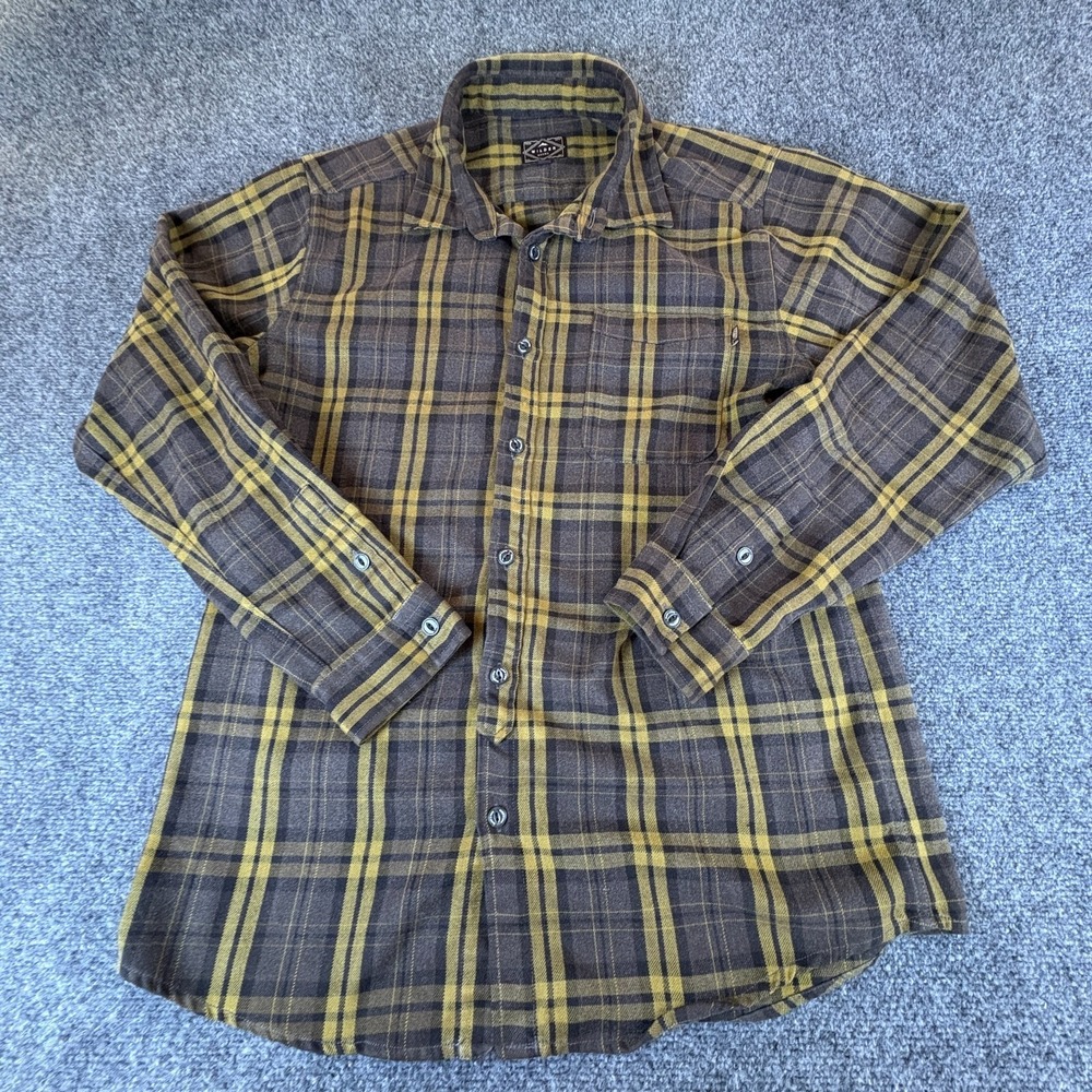 Wilder & Sons Flannel Shirt Mens XL Brown Yellow Plaid Long Sleeve Button Up